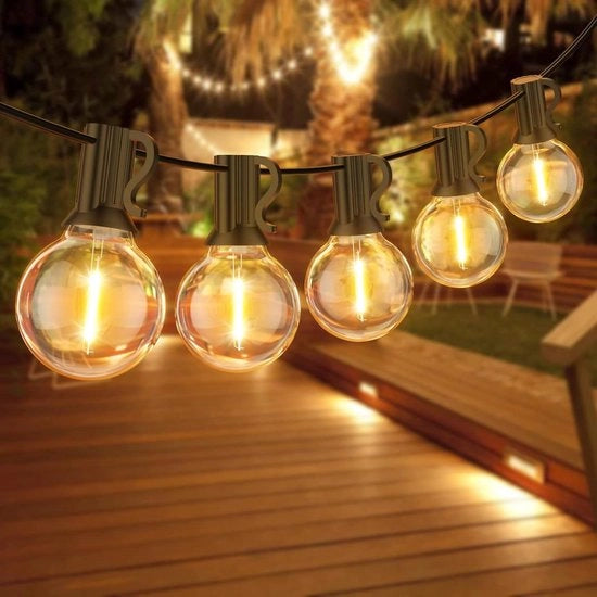 Fili di Illuminazione LED 30+1 G40 Lampadine Sferiche in Plastica Ondeggiabili IP45 Impermeabili - Per Esterno Terrazza Festa Giardino Balcone