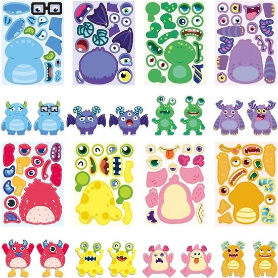 Stickers per bambino per creazioni di mostri - 16 pezzi, adesivi per sacchetti di compleanno e doni per ospiti.
