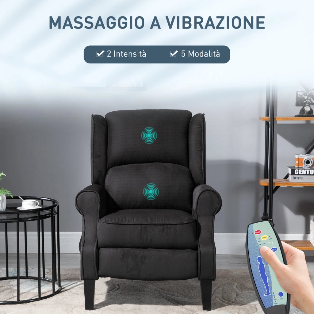 Poltrona Relax Massaggiante Reclinabile con Telecomando, 78x83x101cm, Nero