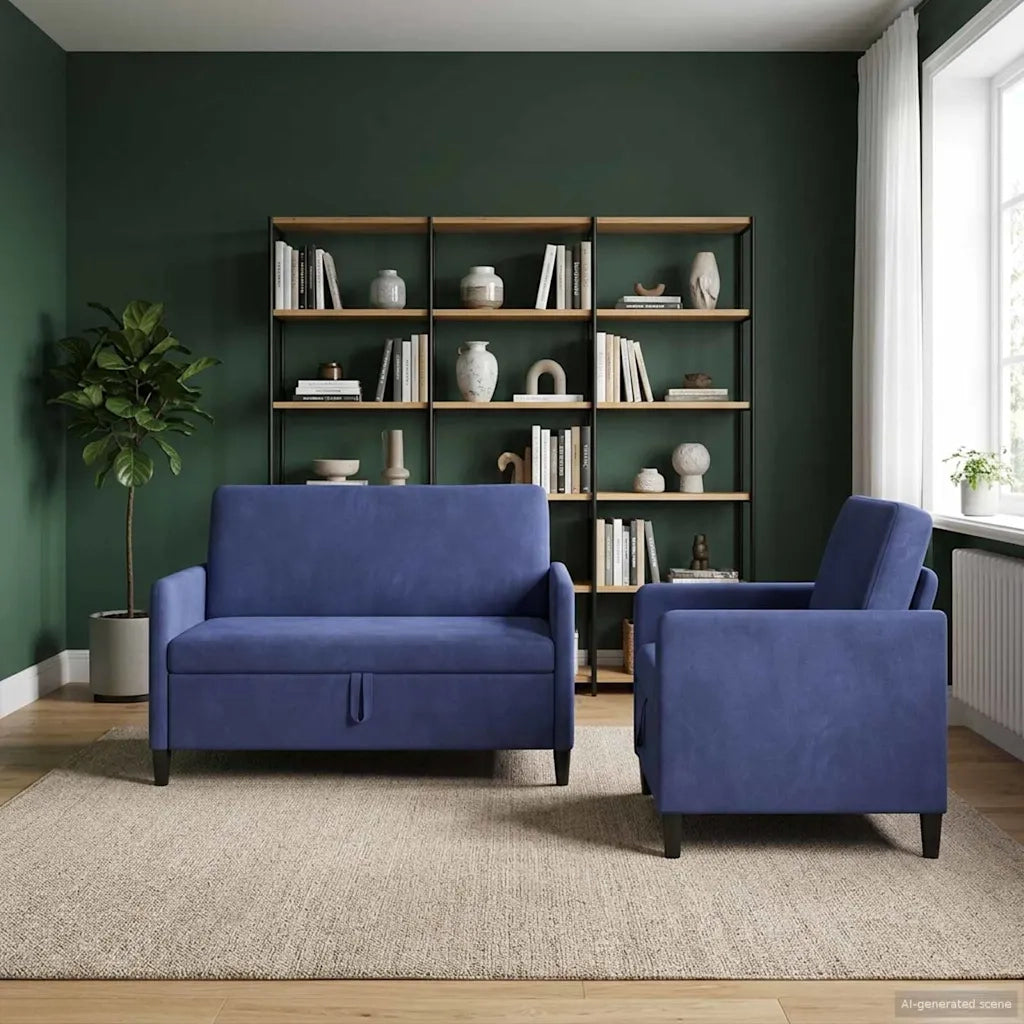 Set di Divani con Storage 2 pz Blu Polizia Poliestere 3429174