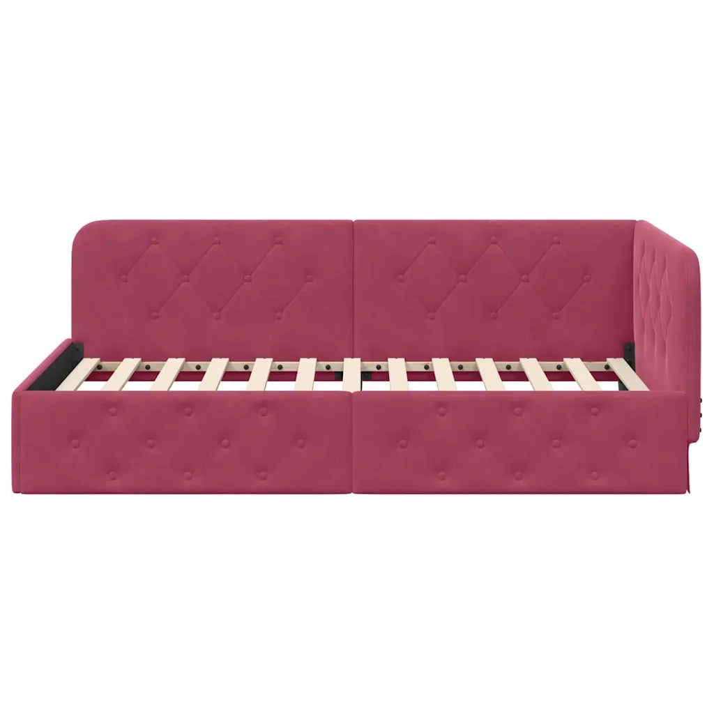 Cornice del letto ad angolo Rosso Vino 100 x 200 cm Velluto
