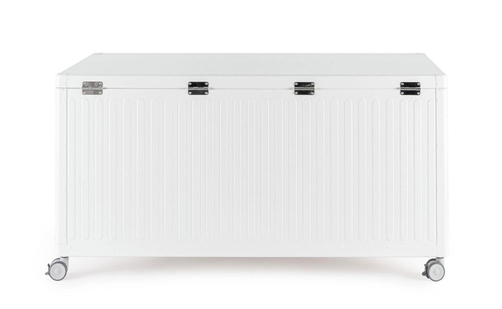 Baule Contenitore da Esterno 141,6x72x70h cm Apertura Facile e Ruote in Alluminio Ocean S Bianco