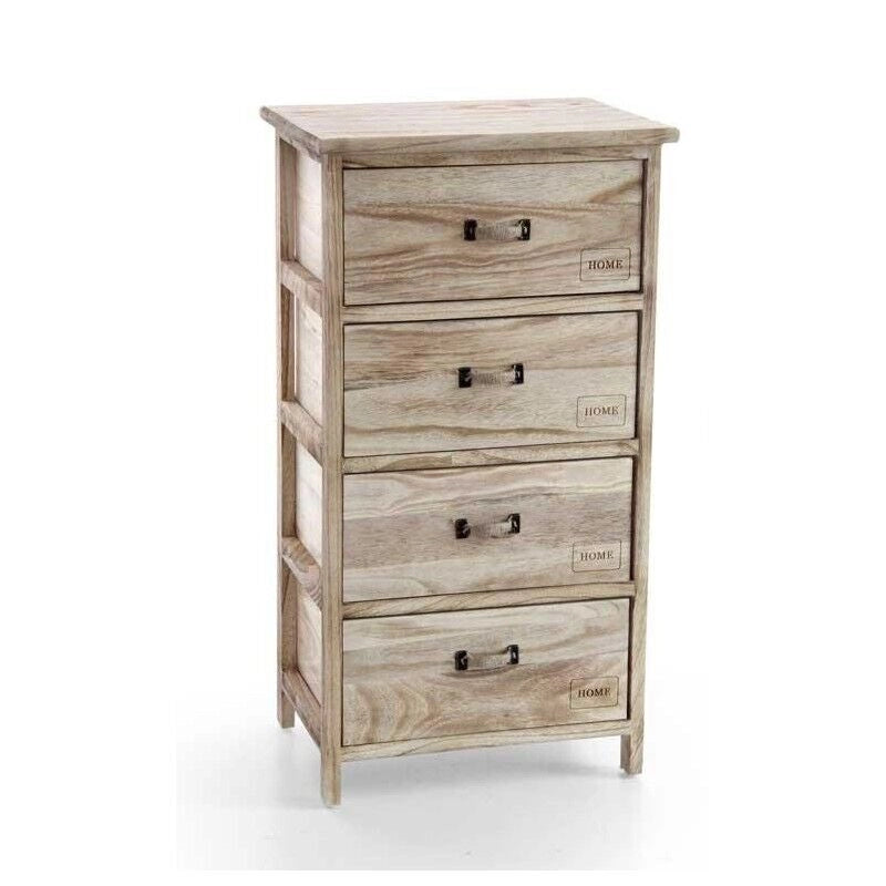 HOME CASSETTIERA IN LEGNO DECORATA A 4 CASSETTI 40X 29 XH73 CM NATURAL
