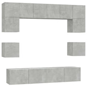 Set Mobili Porta TV 8pz | Armadietto TV | Mobile Porta TV Grigio Cemento in Legno Multistrato