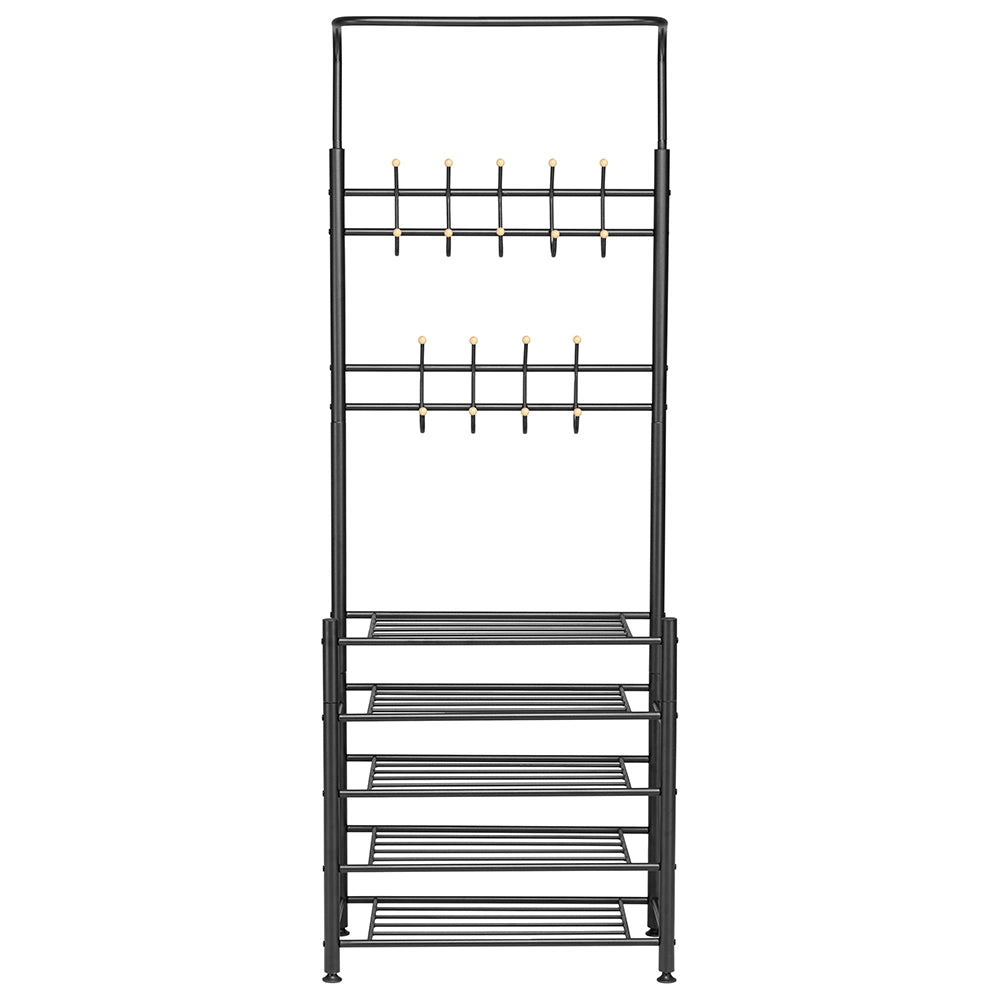 Stand Appendiabiti da Ingresso Struttura Metallo 9 Ganci con scarpiera 5 Ripiani