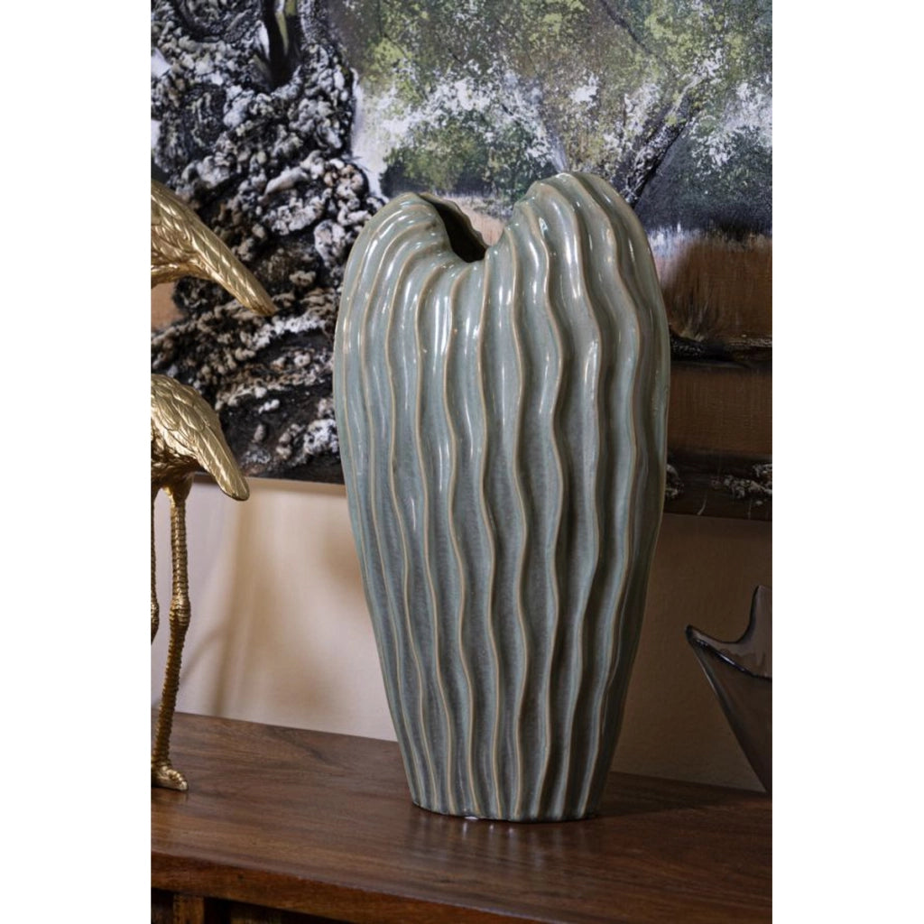 Vaso Decorativo VKH822, Verde, Ceramica, 27x14x46,5 cm