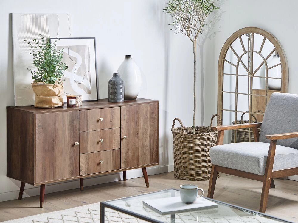 Madia credenza in legno scuro 2 ante 3 cassetti Mobile contenitore in stile rustico