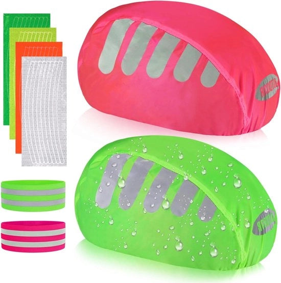 Due caschi per bicicletta impermeabili e resistenti al vento con bracciali riflettenti e adesivi - Strisce riflettenti Hi Vis - accessori per bicicletta