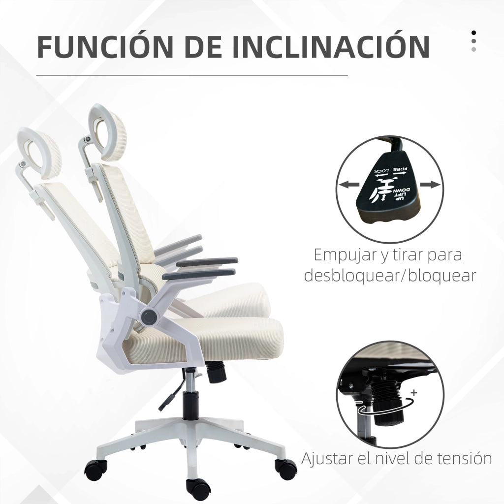 Sedia da Ufficio in Rete ¨C zephmum ¨C Regolabile in Altezza con Schienale e Braccioli Beige