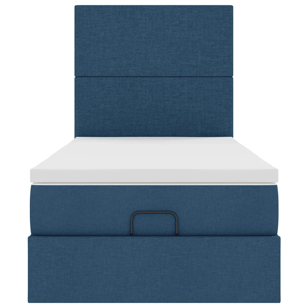 Pouf Letto con Materasso e LED Blu 100x200 cm in Tessuto