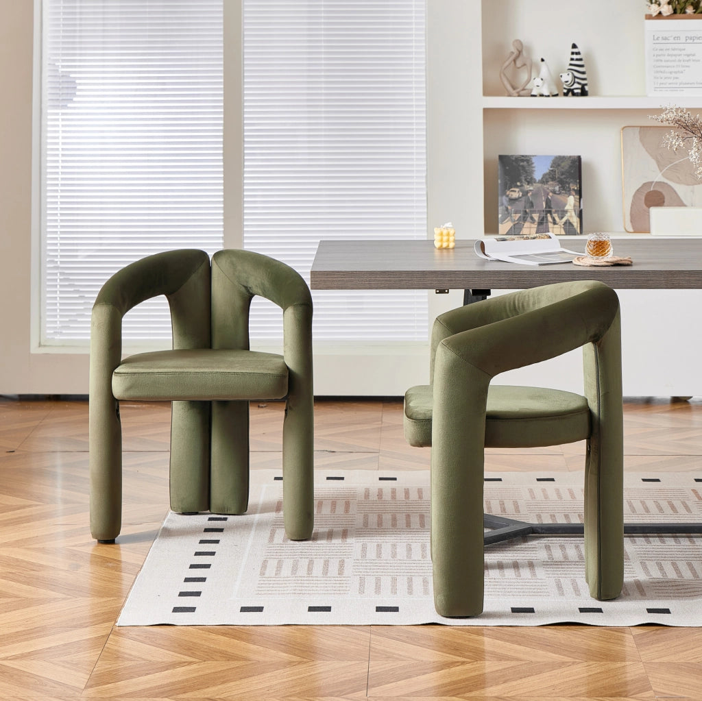 Sedia da Pranzo in Velluto con Braccioli Verde per Sala da Pranzo