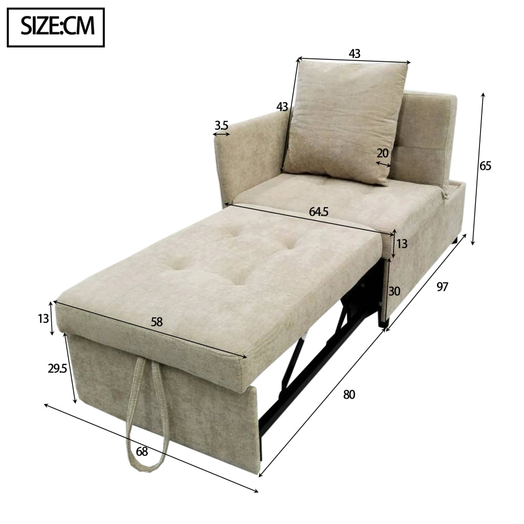 OKWISH Divano Letto Convertibile 3 in 1, Schienale Regolabile in 5 Posizioni con Cuscino, Imbottito Beige