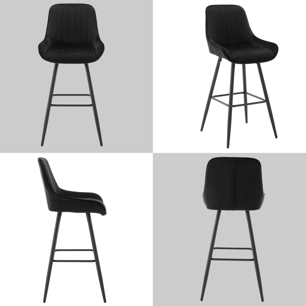 4 Sgabelli Alti da Bar con Schienale, Sedie Moderne con Poggiapiedi Quadrato, Sedie in Velluto Ergonomiche per Bistrot, Altezza Sedile 71cm, Gmabe in Metallo, Nero, BH394sz-4