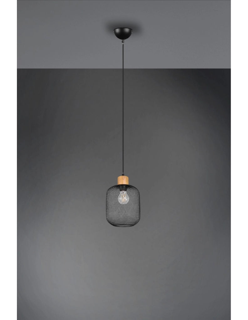 Sospensione Calimero 1xE27 Rete Metallo Nero Ø18 cm Trio Lighting