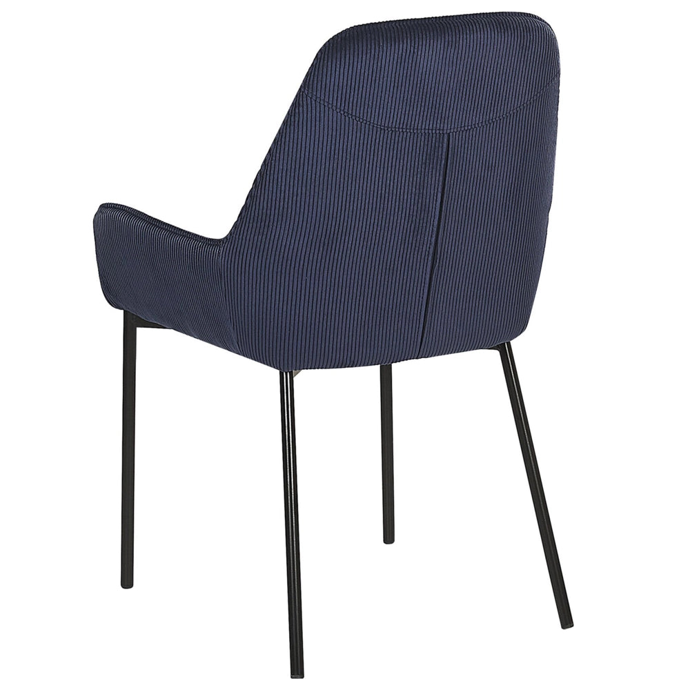 Set di 2 sedie per sala da pranzo Seduta imbottita in tessuto di velluto a coste blu Gambe in metallo Nero Stile moderno