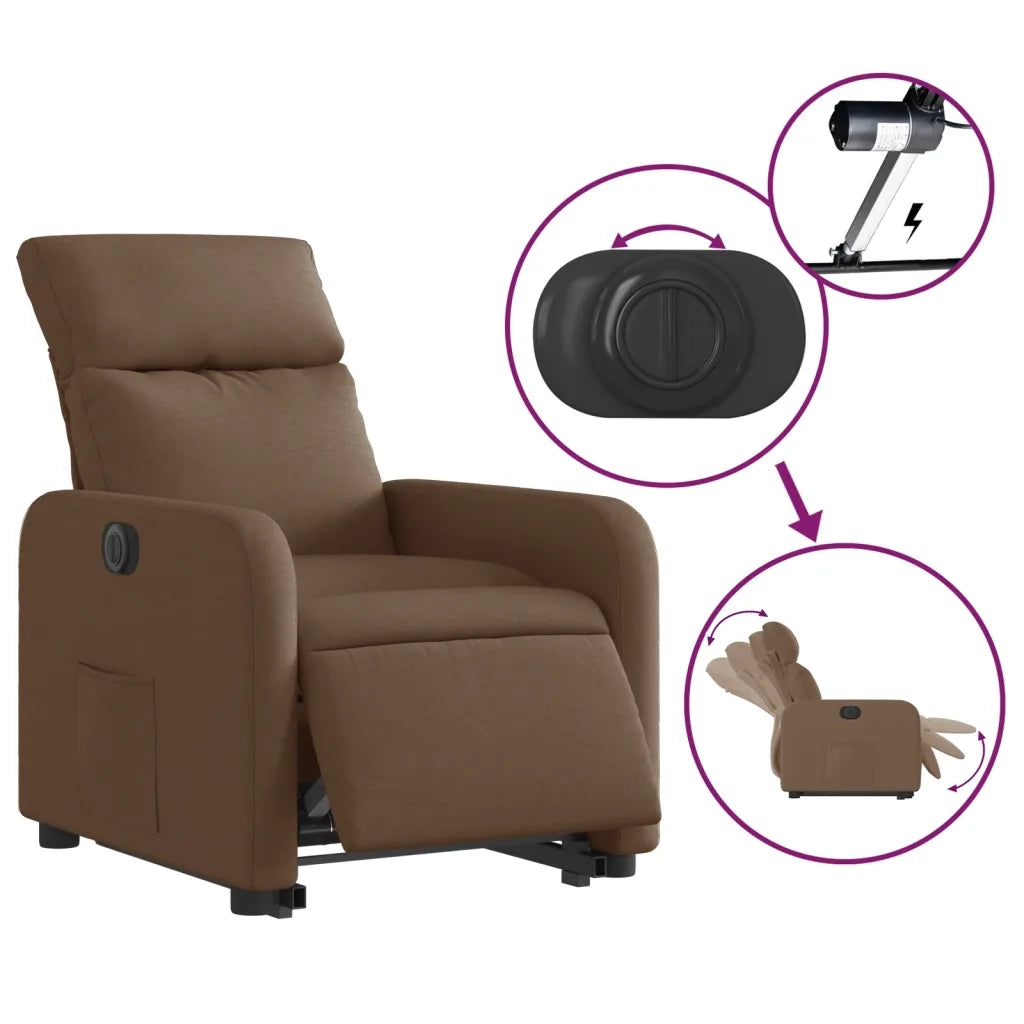 Poltrona | Sedia Relax Alzapersona Reclinabile Elettrica Marrone Tessuto