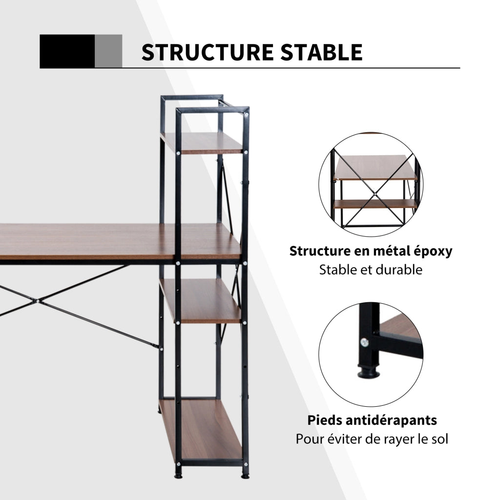 Scrivania angolare con libreria ¨C Zephmum ¨C Legno noce e metallo nero 90x50x75 cm