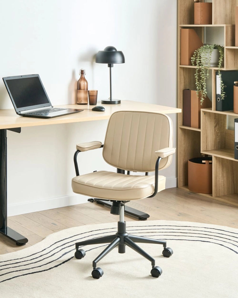 Sedia da ufficio retrò in similpelle beige stile retò tradizionale per ufficio di casa