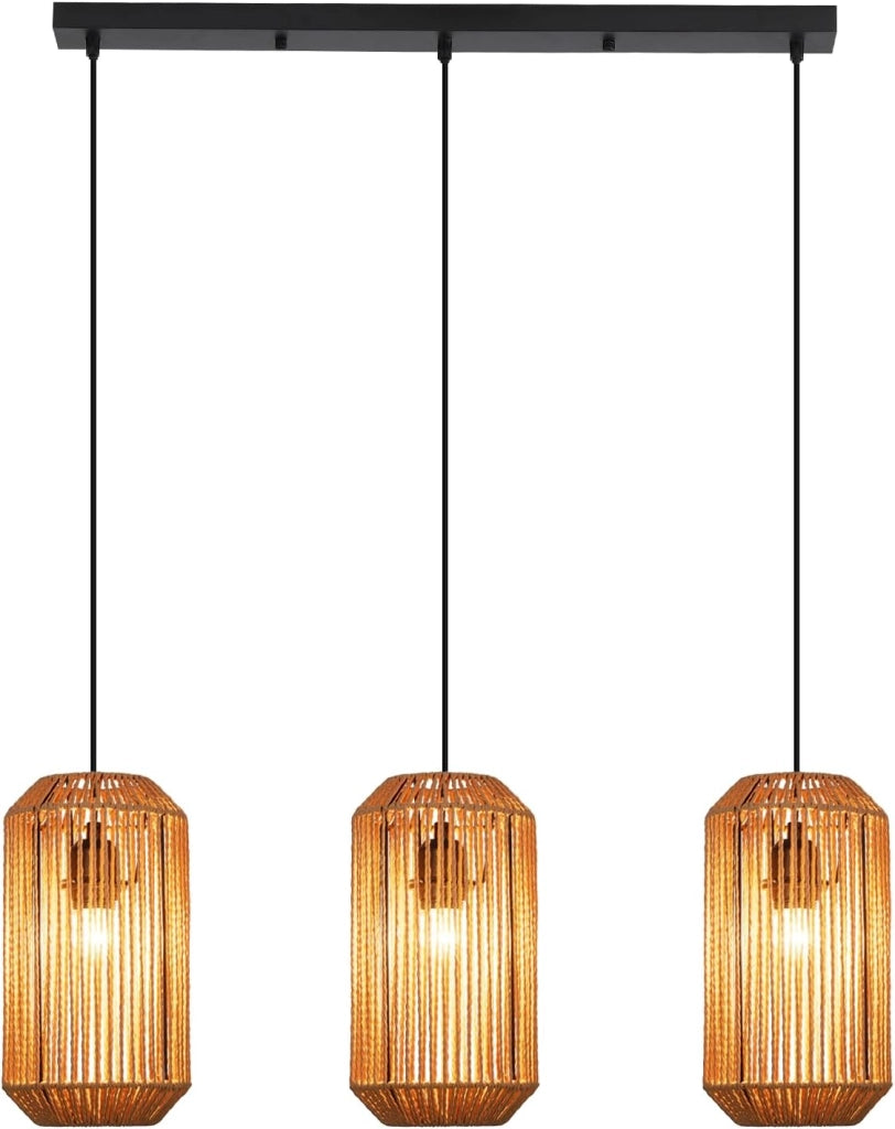 Lampada a sospensione ZMH nera a 3 luci in stile rattan vintage E27 (lampadina non inclusa)