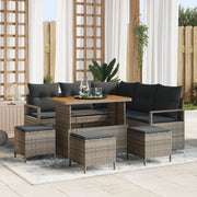 Set Divano da Giardino Con Cuscini 9 Pezzi Grigio Polyrattan Acacia