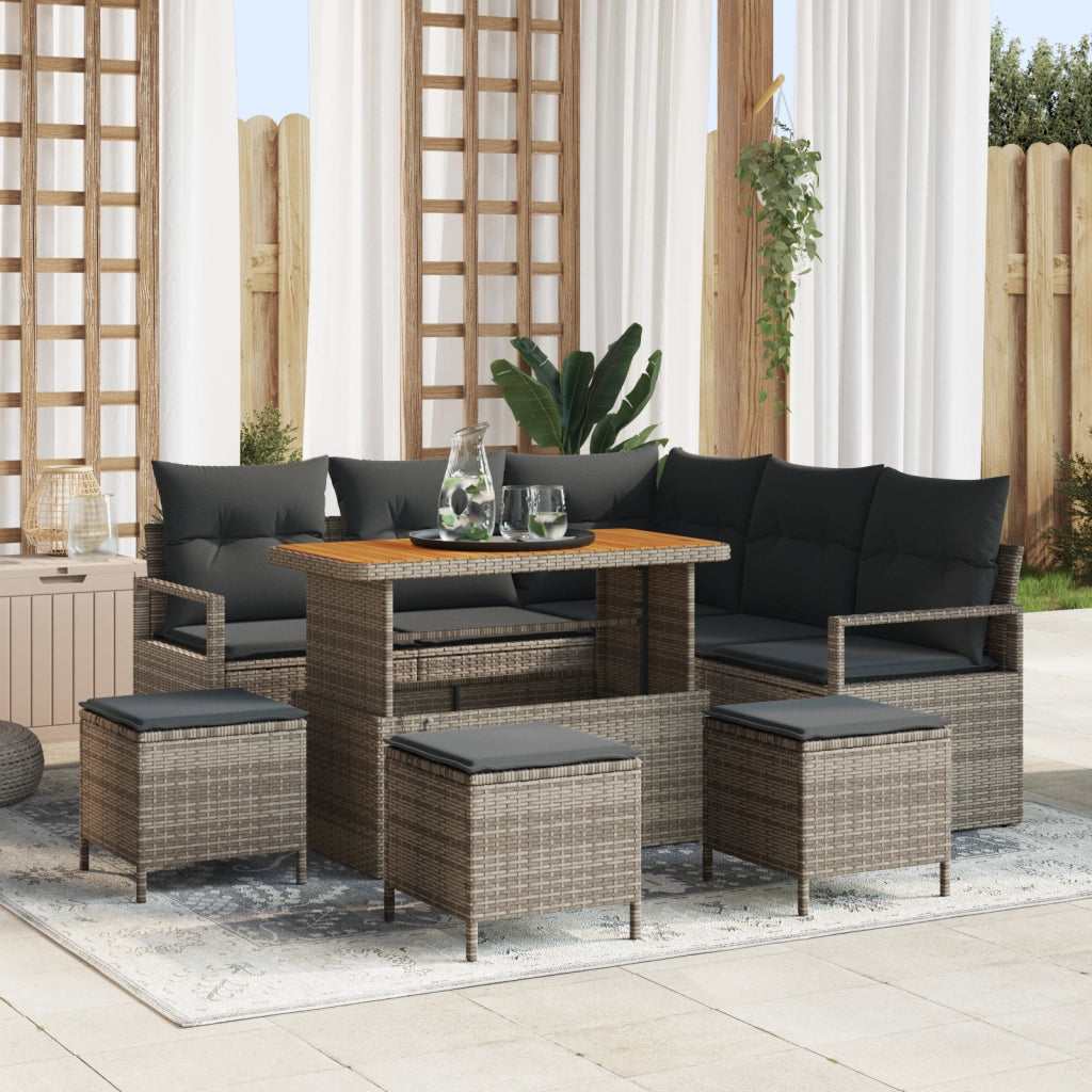 Set Divano da Giardino Con Cuscini 9 Pezzi Grigio Polyrattan Acacia