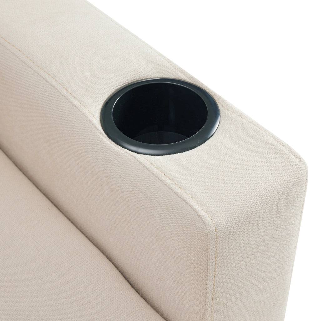Sofa chaise longue 175x129x90 cm con contenitore; portabicchieri e cuscini; in legno; beige