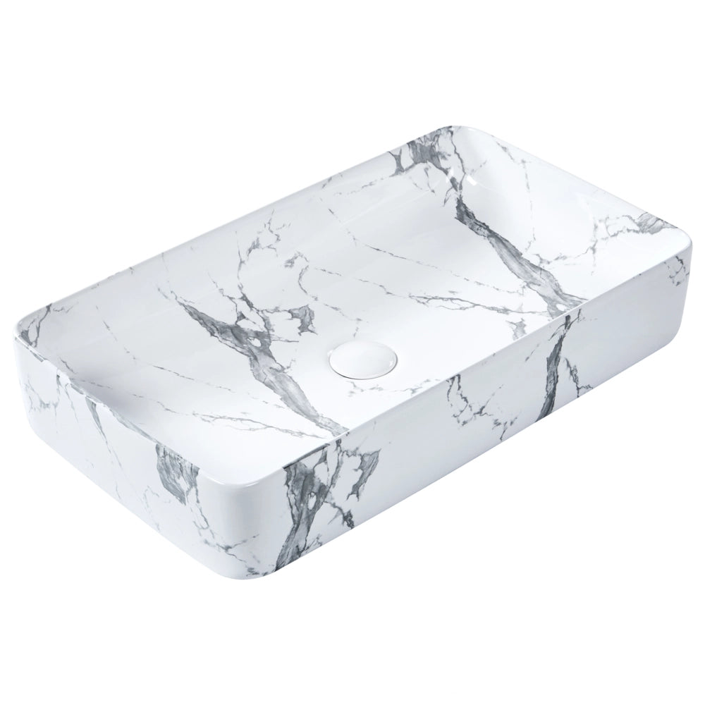 Lavabo da appoggio in ceramica bianca effetto marmo 620 x 350 mm Lavabo da bagno di forma rettangolare Stile moderno