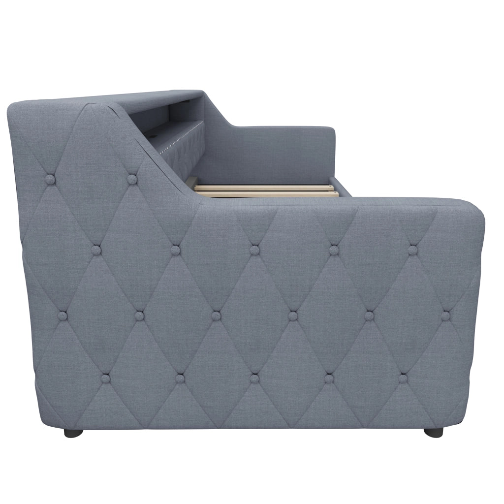 Letto a Divanetto 90 x 200 cm; Contenitore Idraulico; LED; USB e Type-C in Lino; Grigio