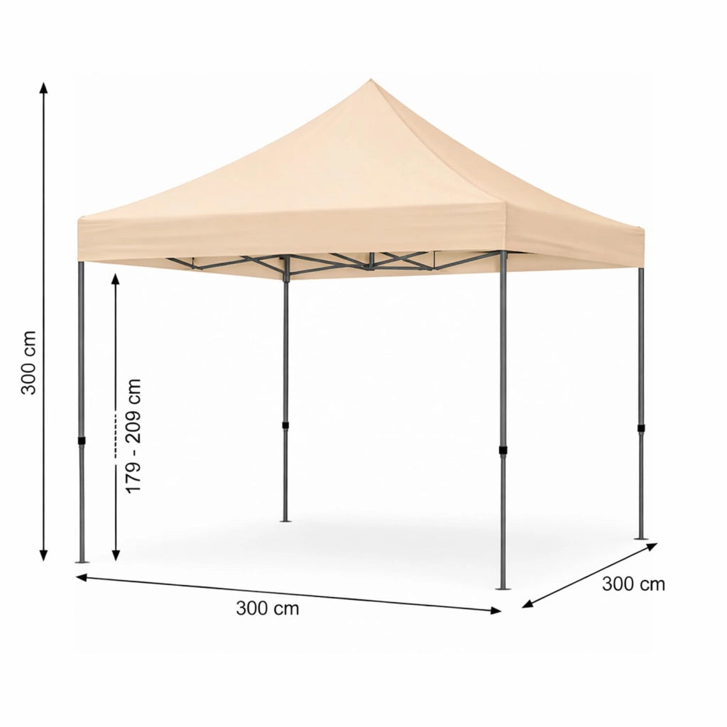 Gazebo Professionale 3x3 M Richiudibile Automatico In Acciaio Con Telo Oxford 1200D PVC Impermeabile e Anti UV Struttura a Fisarmonica con Sacche Zavorra e Borsa Trasporto Sagre Feste Eventi Colore: Beige