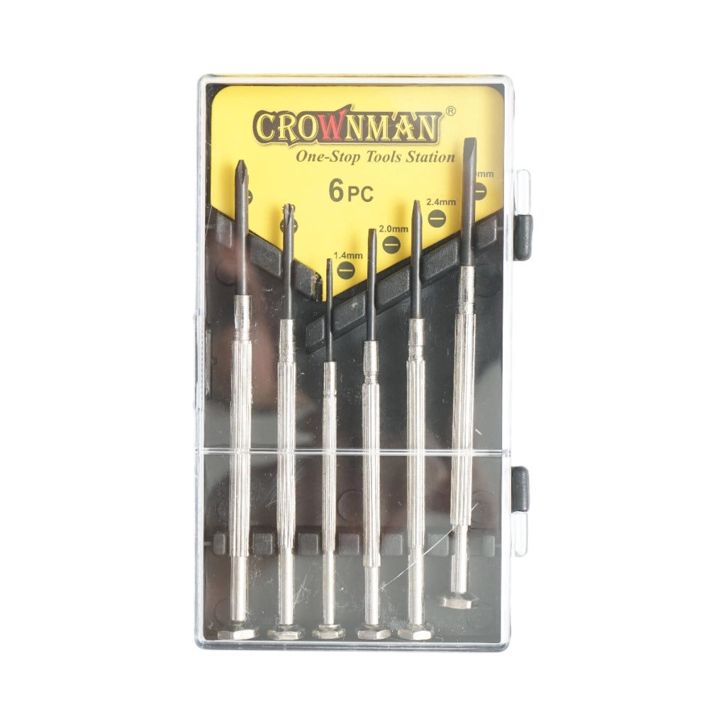 Set di 6 cacciaviti di precisione con punta magnetica, a taglio e a croce, professionali in acciaio Cr-V Crownman