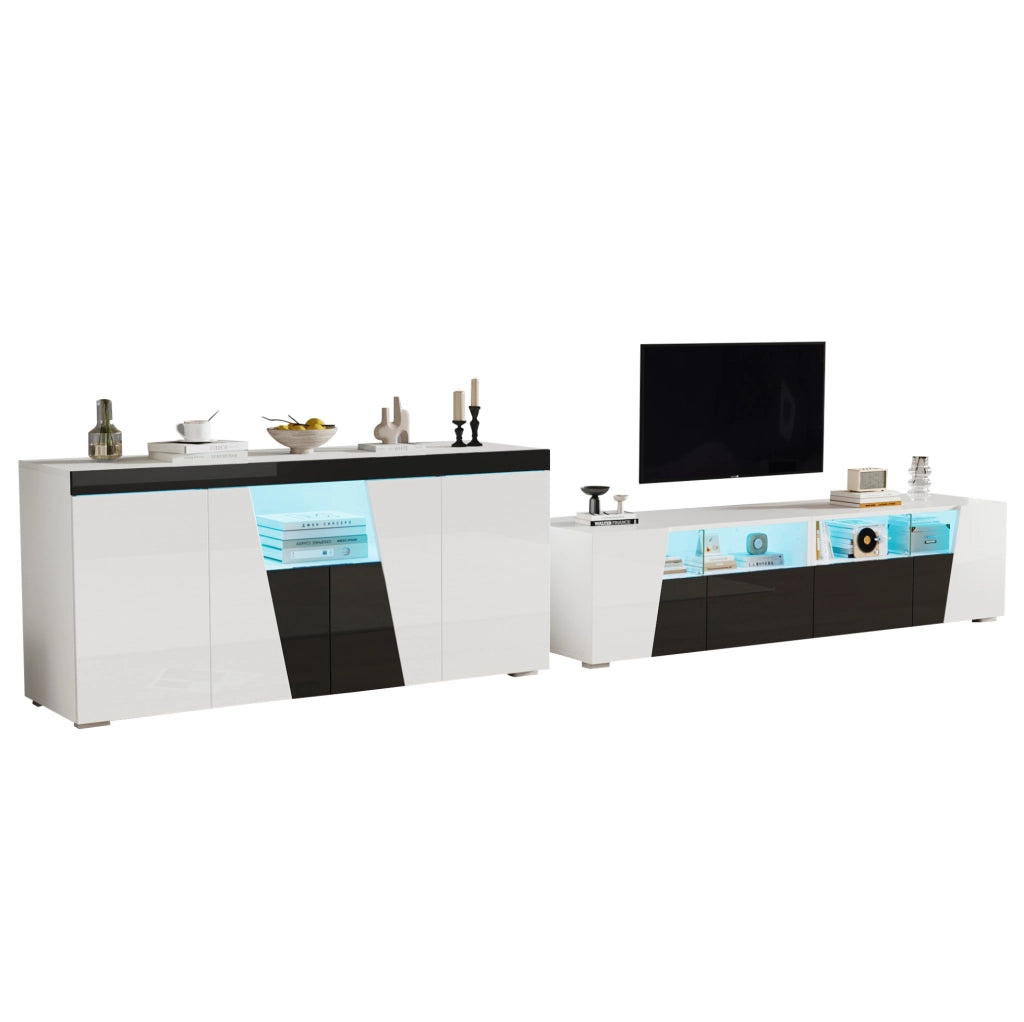 Combinazione mobile TV con LED; 180 x 38;5 x 45 cm; bianco e nero