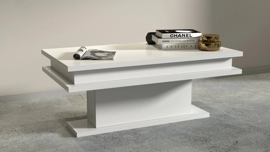 Tavolino da Aboronzi, Made in Italy, Tavolo basso da salotto portariviste, cm 100x55h42, Bianco lucido