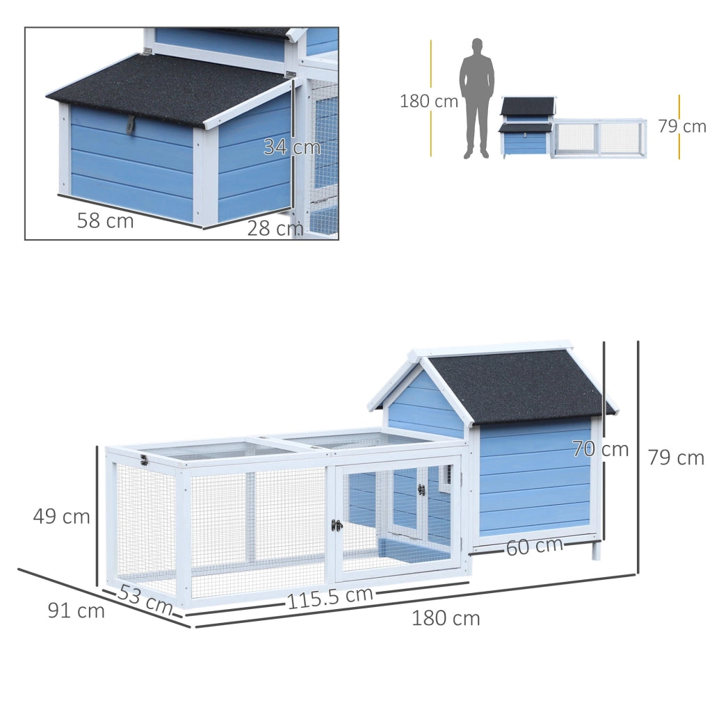 Pollaio per Galline con Corsa Vassoio di Nidificazione Rimovibile in Legno Bianco e Blu 180x90.1x78.6 cm