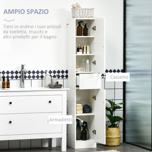 Colonna Bagno 1 Cassetto 2 Armadietti 30x28x170 cm in Legno truciolare e MDF Bianco Lucido