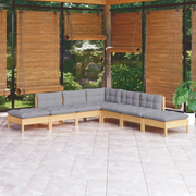 Set Divani da Giardino 7 pz con Cuscini Grigi Massello di Pino cod mxl 71842