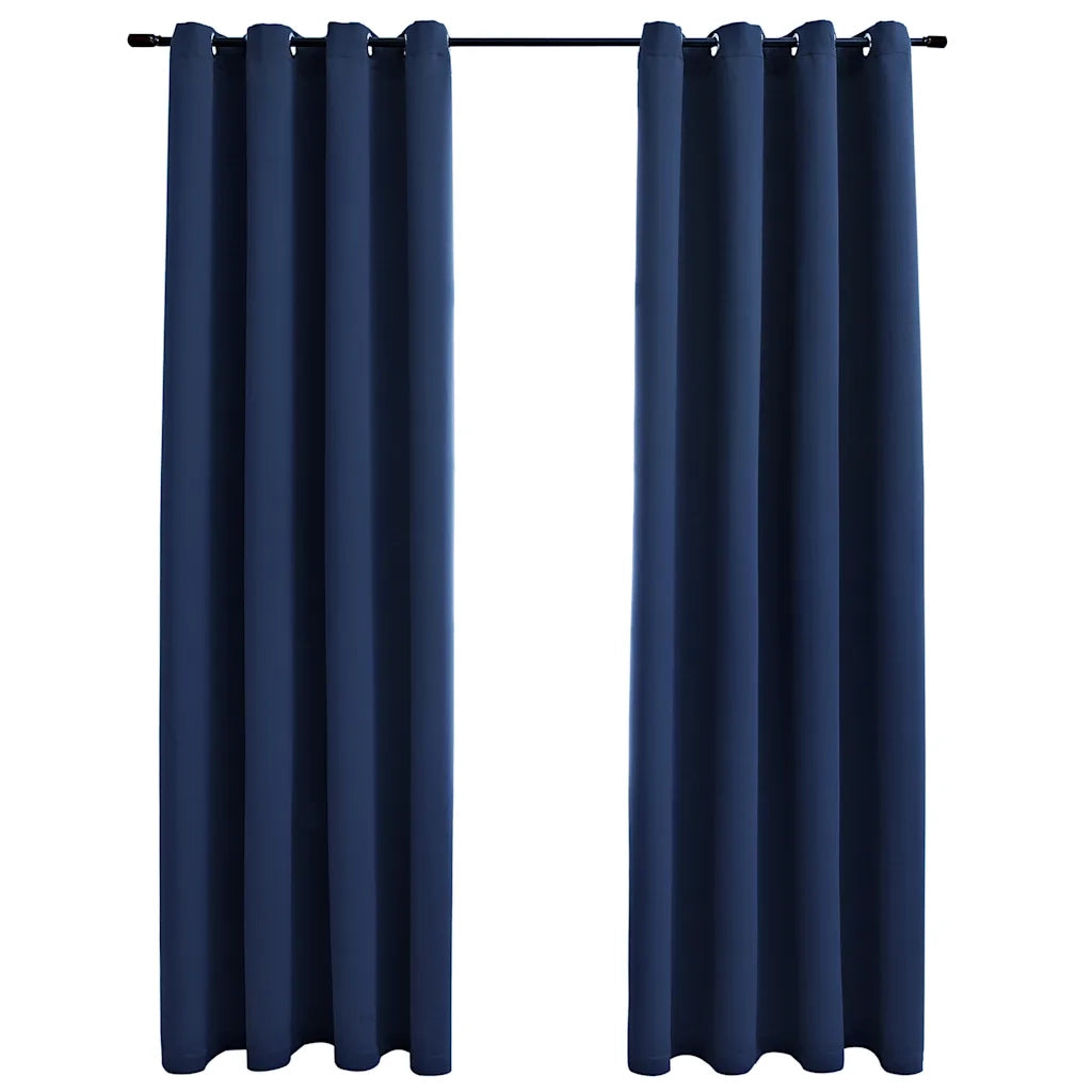 Tende Oscuranti | Tende Blackout con Anelli in Metallo 2 pz Blu 140x245 cm