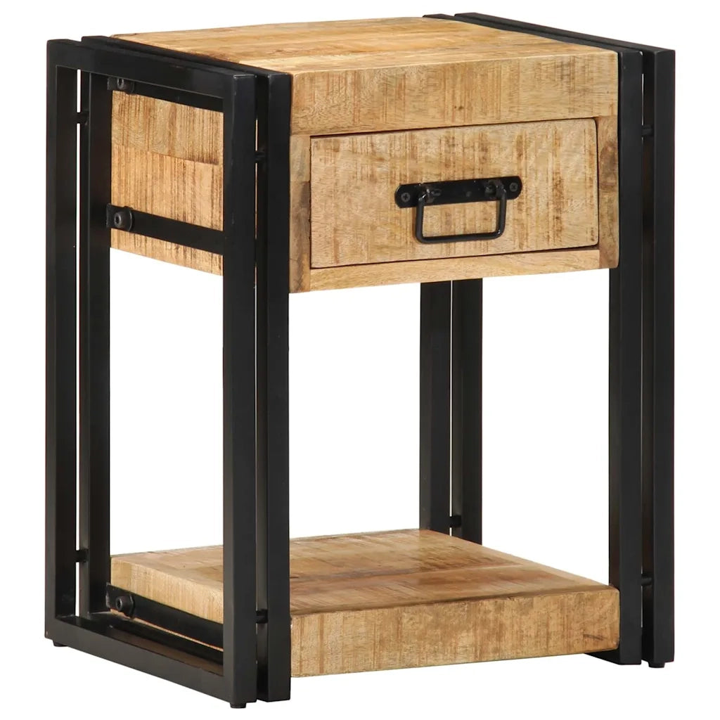 Comodino | Armadio da Notte | Mobiletto da notte 40x35x50 cm in Legno Grezzo Massello di Mango