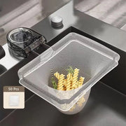 Filtro per residui di cucina, Sifone per scarico cucina a manubrio con presa a vite, Sifone cucina pieghevole con filtro, Sifone cucina con rete, Porta acqua per cucine e bagni (Grigio trasparente (1+50))