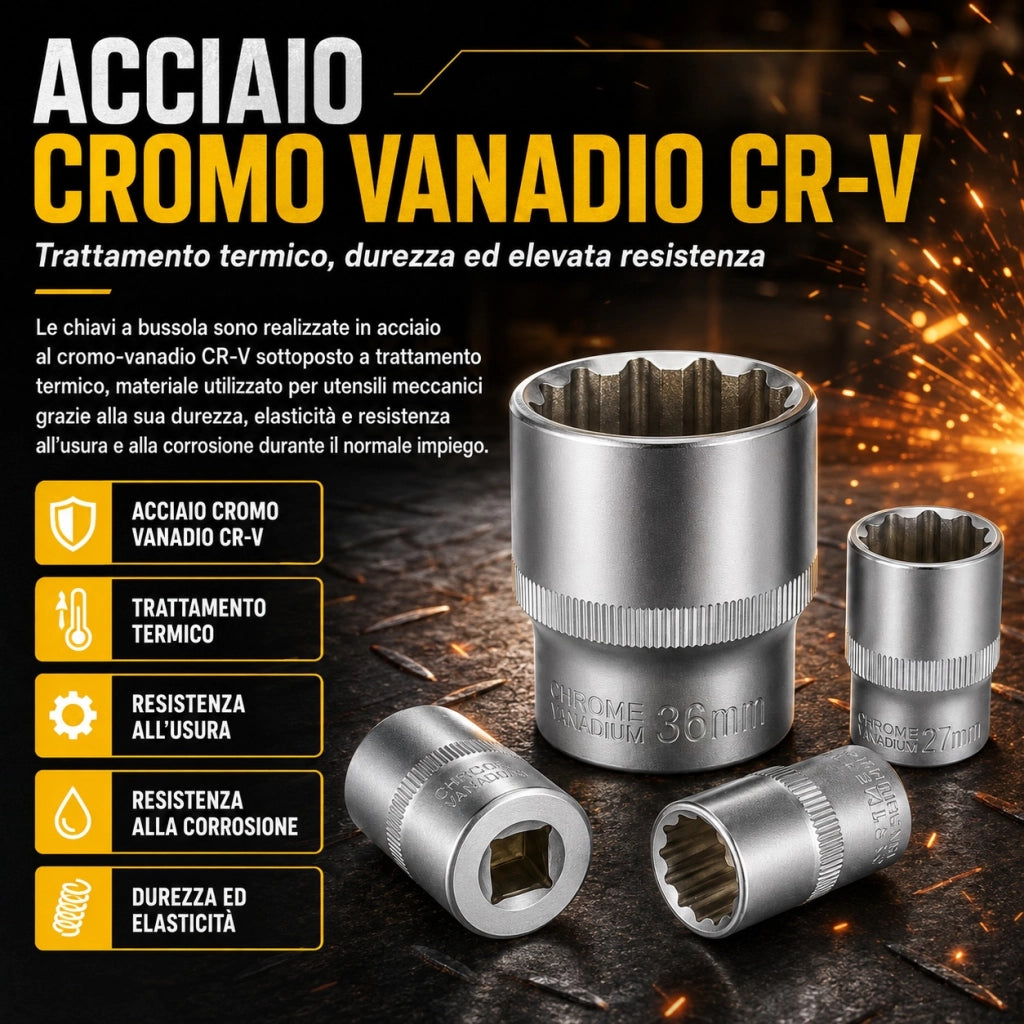 21 Chiavi a Bussola 1/2" 8-36 mm Profilo 6 e 12 Punti CR-V