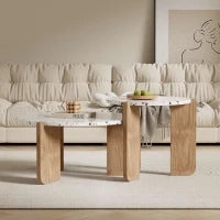 Set di Tavolini da Salotto Moderni Incastonati, Utilizzabili come Tavolino da Caffè o Comodini, Design Versatile, 70x70x35 cm+50x50x45,5 cm, Naturale