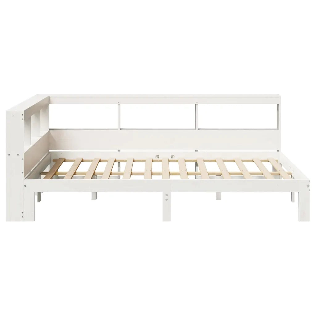Letto Libreria senza Materasso-Struttura Letto con contenitore Bianco 135x190 cm Legno di Pino 456879