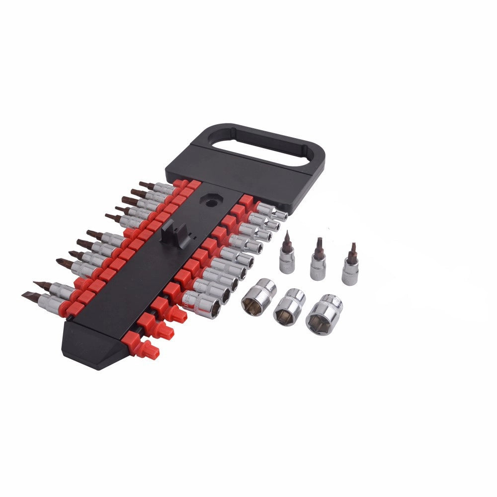 Trade Shop - Set 27 Chiavi Bussole Torx Attacco 1/4" + Chiave A Cricchetto Reversibile -