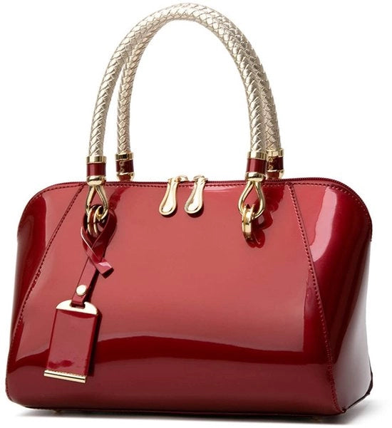 Borse a Mano per Donna in Pelle Laccata Borsa Elegante con Spalla Borsa a Tracolla per Donna Borsa Impermeabile per Donna Borsa per Matrimonio Borsa di Compleanno in Pelle Laccata Rosso Vino