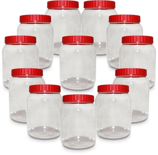 6 x contenitori di conservazione trasparenti in plastica a forma rotonda con coperchio a vite, ermetici, liberi da BPA, contenitori di conservazione alimentare per cucina, deposito oggetti in metallo, contenitori di conservazione di latta