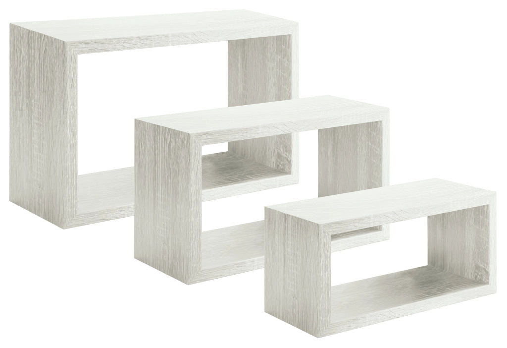 Set 3 Mensole da Parete Rettangolare in Fibra di Legno Trittico Rovere Sbiancato