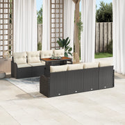 Set di soffÃ  da giardino  9 pezzi con cuscini Nero Polyrattan