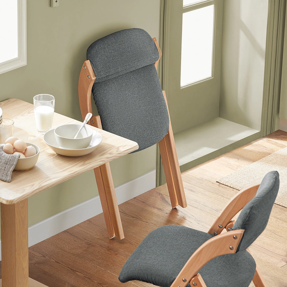 SoBuy FST92-SGx2, Sedia Pieghevole in Legno Set da 2 Poltrona Imbottita da Cucina, Sedie da Interno per Ufficio, Balcone, Giardino - Sedie Pieghevoli Salvaspazio Richiudibili in Faggio, Grigio Scuro