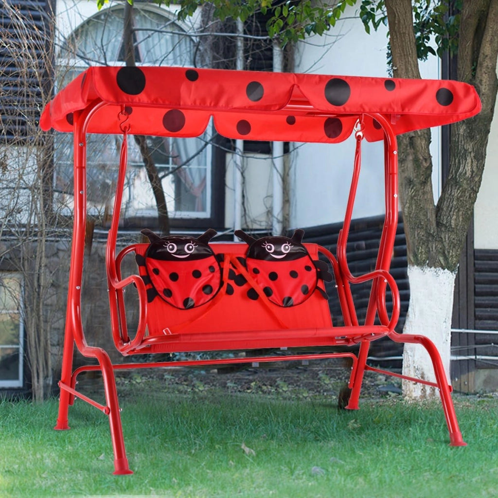 Altalena da Giardino per Bambini, Altalena con 2 Posti Dondolo da Giardino, Sedile Altalena Bimbi con Tettuccio Parasole,112x108x75cm (Rosso)