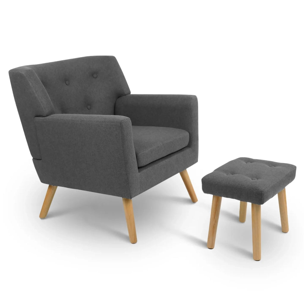 IDMarket - Sillón escandinavo LIV con reposapiés en tejido gris antracita