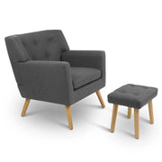 IDMarket - Sillón escandinavo LIV con reposapiés en tejido gris antracita